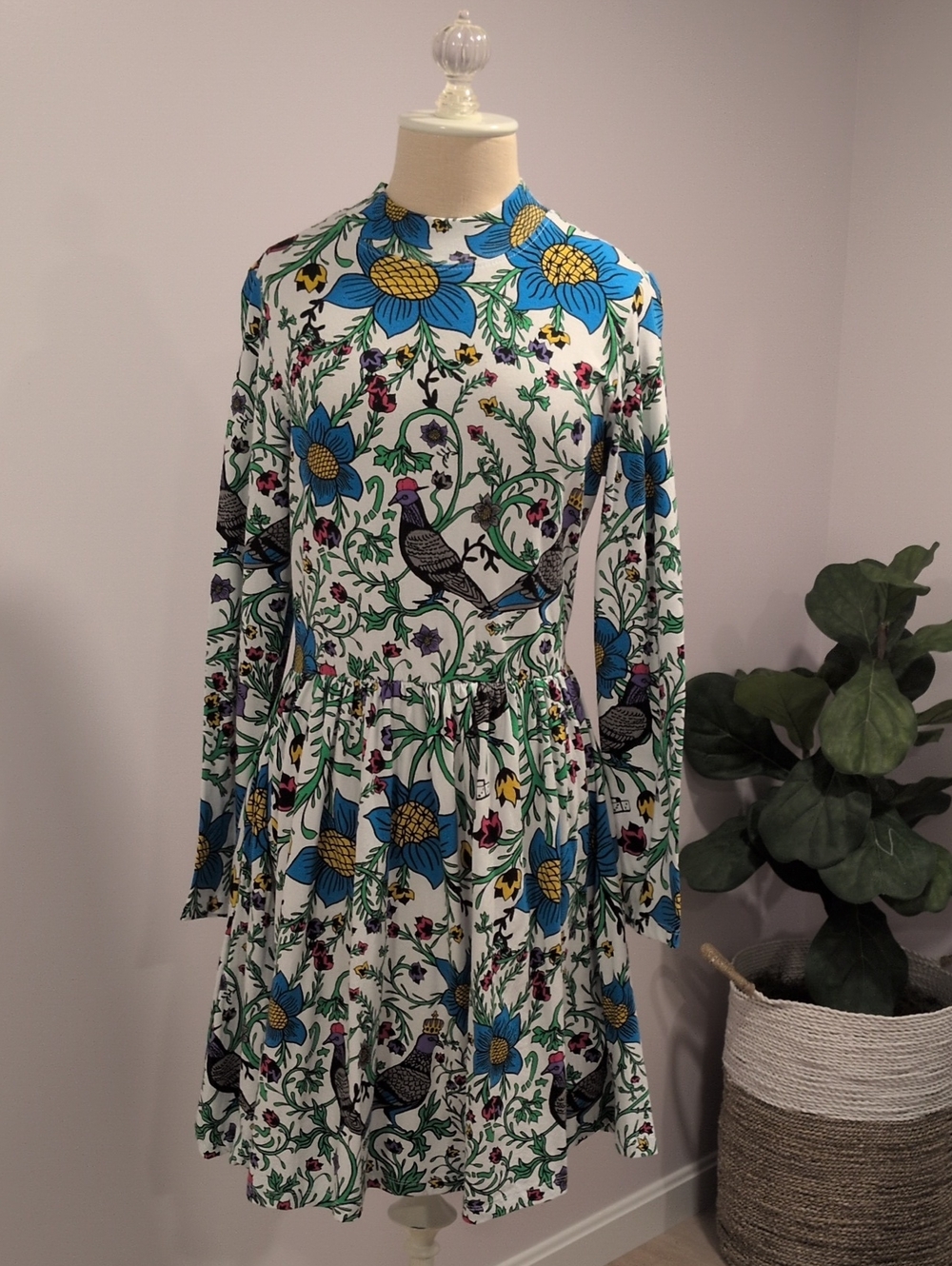 Roberto Lugo Pigeon Print A-Line Dress | Colorful Whimsical Nerdy Twee Hipster